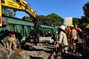 Línea San Martín: Comenzaron los trabajos de reposición de vías en el lugar del incidente