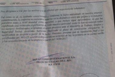 La petrolera San Antonio Internacional comenzó a enviar telegramas de despido