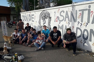 Mural en Junín para reclamar por la aparición con vida de Santiago Maldonado