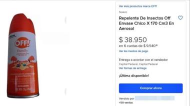 Por el faltante de Off, los aerosoles del repelente ya se venden a casi $ 40.000 en la web
