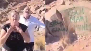 Identificaron a los turistas que vandalizaron una roca en Potrerillos