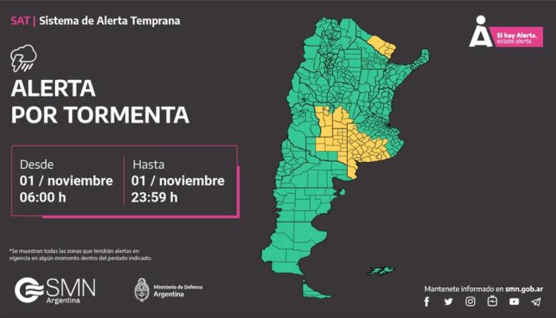 Alerta amarilla por fuertes tormentas, vientos y granizo en gran parte ...