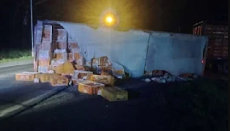 Vecinos de Chacabuco vaciaron un camión con pollos tras un vuelco en la Ruta 7