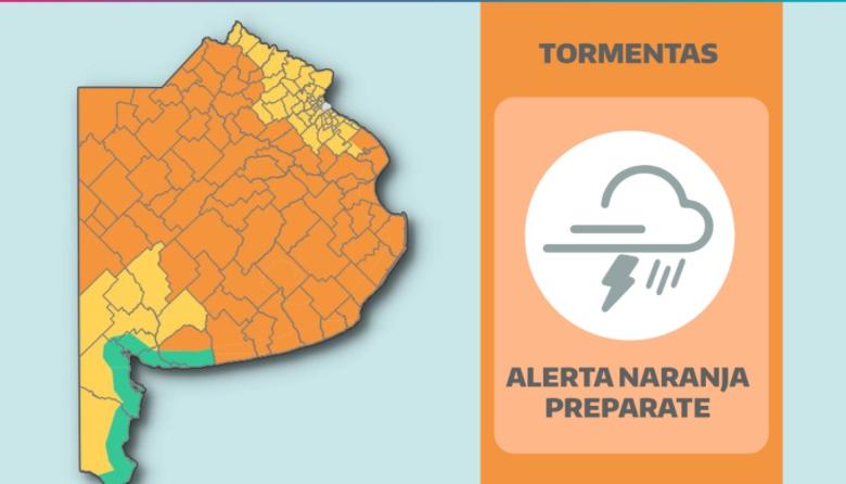 Alerta naranja por fuertes tormentas en gran parte de la provincia