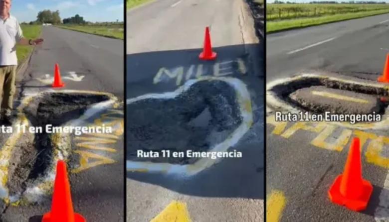 Ruta 11 detonada: un transportista creó un "Paseo de la fama" y les puso nombre de políticos a los pozos