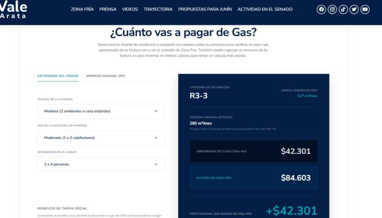 Valeria Arata presentó un simulador para calcular el impacto de la quita del subsidio por Zona Fría