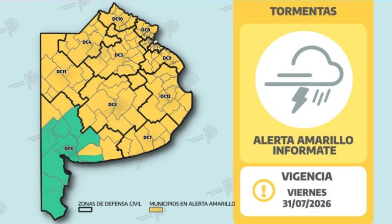 Alerta amarilla por tormentas para este viernes 31 en Junín y la región