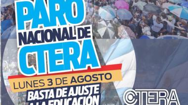 CTERA convocó a Paro Nacional Docente este próximo lunes 3 de agosto