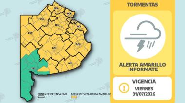 Alerta amarilla por tormentas para este viernes 31 en Junín y la región